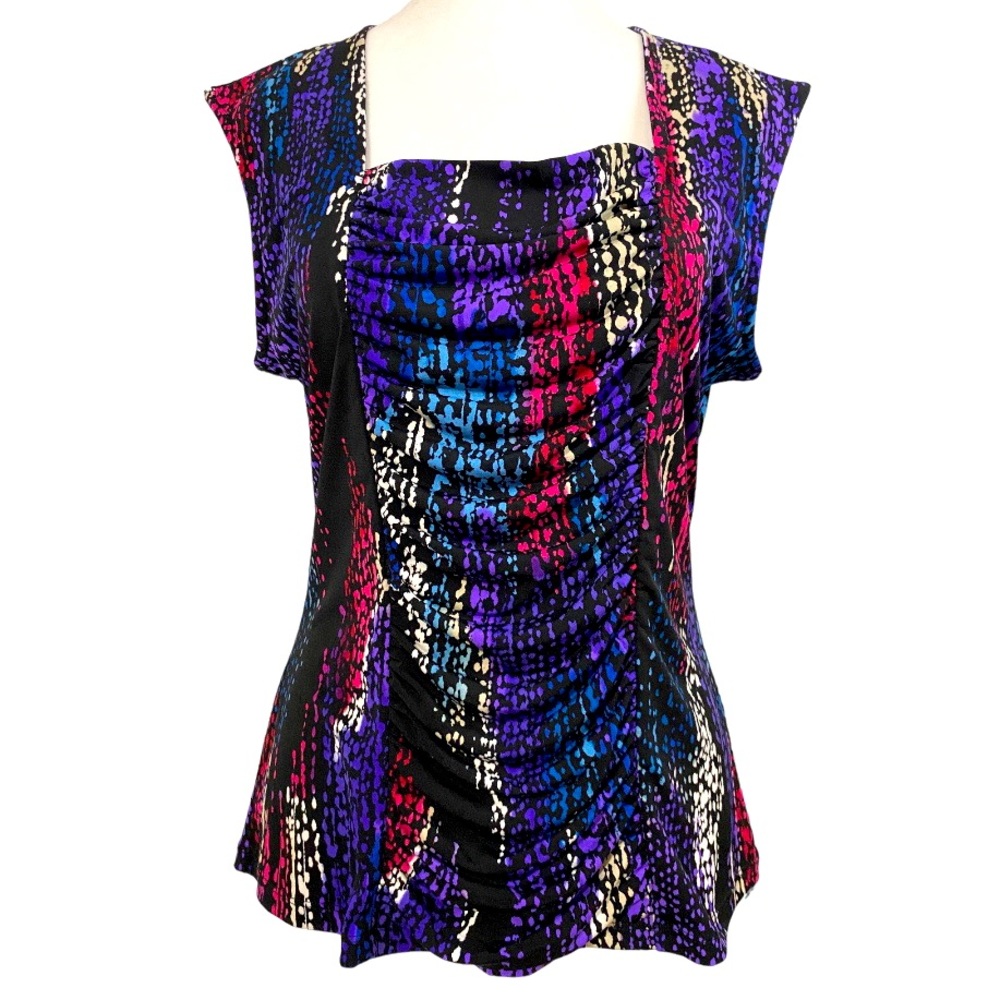 Style & Co. Y2K Artsy Ruched Top Women’s Petite Large Square Neck Cap Sleeve 90s